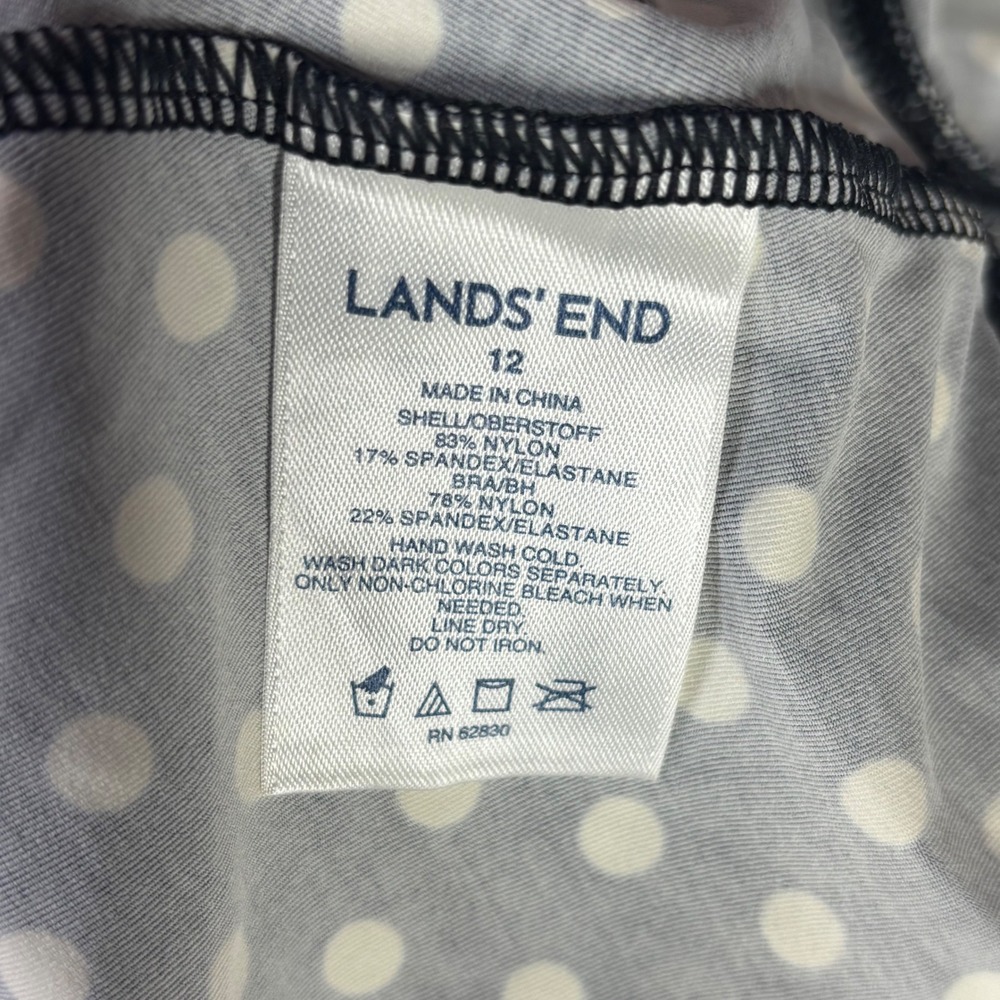 Lands End Tankini Top Womens 12 Black White Polka Dot Halter Built-in Bra Retro - Picture 7 of 14